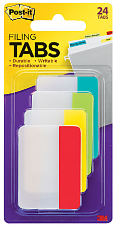 Post-it® Notes Durable Filing Tabs, 2", Assorted Colors, 24 Tabs Per Pack