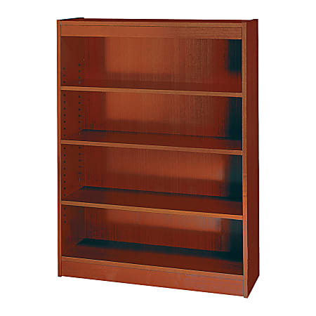 Safco® Square-Edge Veneer Bookcase, 4 Shelves, 48"H x 36"W x 12"D, Mahogany