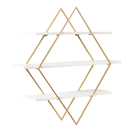 Kate and Laurel Daxton Wood and Metal Wall Shelves, 31”H x 30-1/2”W x 7-1/2”D, White/Gold