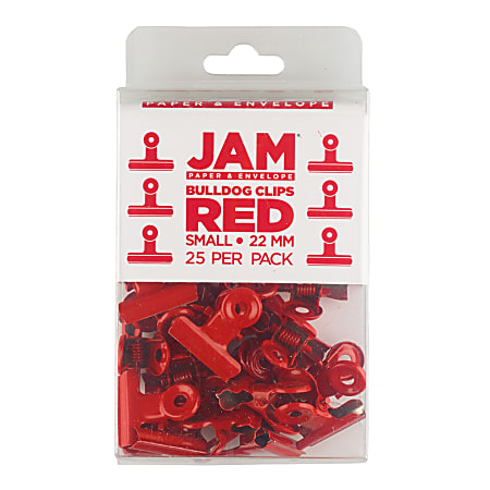 JAM Paper® Bulldog Clips, 1-3/16"W, 1/2" Capacity, Red, Pack Of 15 Clips