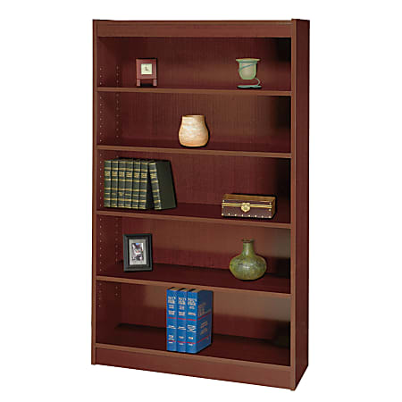 Safco® Square-Edge Veneer Bookcase, 5 Shelves, 60"H x 36"W x 12"D, Mahogany