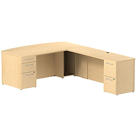 Bush Business Furniture 300 Series Bow Front L Shaped Desk With 2 Pedestals, 72"W x 36"D, Natural Maple, Premium Installation