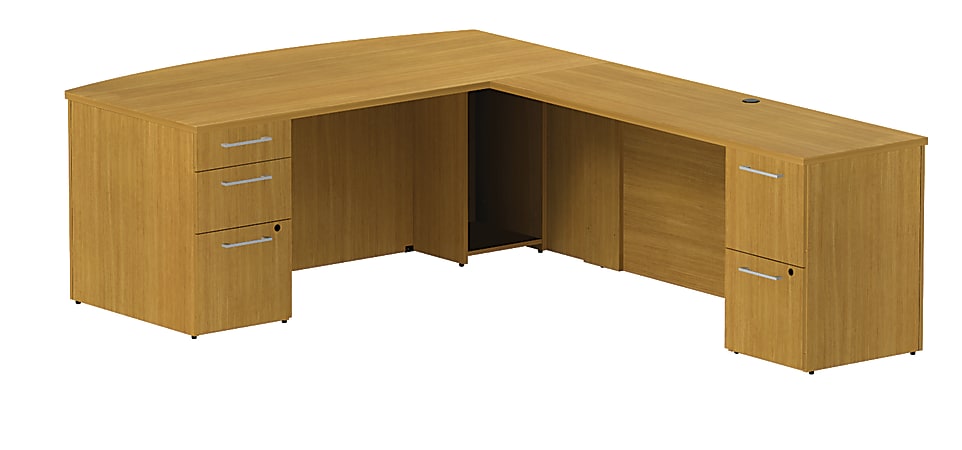 BBF 300 Series Bow-Front L-Shaped Double-Pedestal Desk, 29 1/10"H x 71 1/10"W x 101 4/5"D, Modern Cherry, Standard Delivery Service