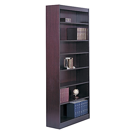 Safco® Square-Edge Veneer Bookcase, 7 Shelves, Mahogany