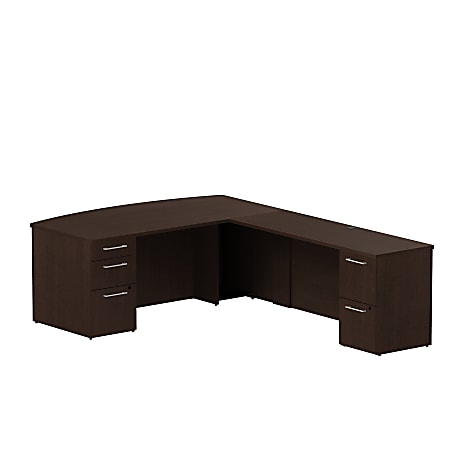 Bush Business Furniture 300 Series Bow Front L Shaped Desk With 2 Pedestals, 72"W x 36"D, Mocha Cherry, Premium Installation