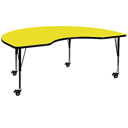 Flash Furniture Mobile Height Adjustable HP Laminate Kidney Activity Table, 25-1/2”H x 48''W x 72''L, Yellow