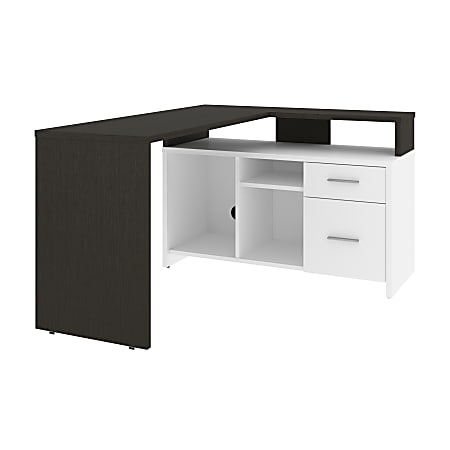 Bestar Equinox 57"W L-Shaped Corner Desk, White/Deep Gray