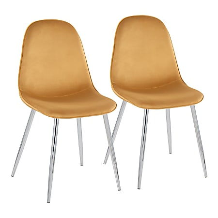 LumiSource Pebble Dining Chairs, Yellow/Chrome, Set Of 2 Chairs