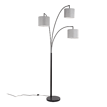 LumiSource Willow Linen Floor Lamp, 89"H, Gray Shade/Black Base