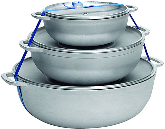 IMUSA USA 3 Piece Polish Aluminum Caldero Set, Silver 1.6, 3.2, 4.6-Quarts  (Dutch Oven Set),Gray