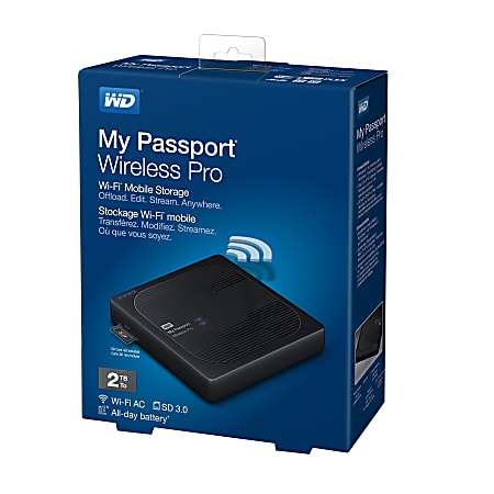 WD My Passport® Wireless Pro 2TB External Hard Drive, 256MB Cache, USB 3.0, Black