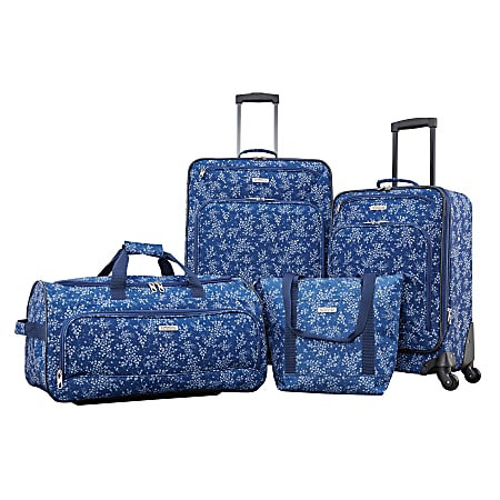 American Tourister Fieldbrook XLT 4 Piece Luggage Set Blue Floral