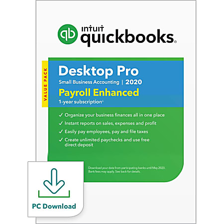 Intuit® QuickBooks® Desktop Pro With Enhanced Payroll 2020, 1-User, For Windows®, Download