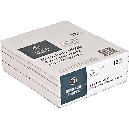 Business Source Plain Memo Pads - 100 Sheets - Plain - Glued - Unruled - 15 lb Basis Weight - 3