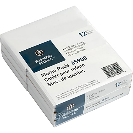 Business Source Plain Memo Pads - 100 Sheets - Plain - Glued - Unruled - 15 lb Basis Weight - 3