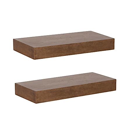 Kate and Laurel Havlock Wood Shelf Set, 2-1/4”H x 18”W x 8”D, Rustic Brown