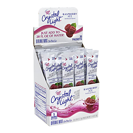 Crystal Light On-The-Go Sugar-Free Drink Mix, Raspberry Ice, 0.08 Fl Oz, 30 Packets Per Box, Pack Of 2 Boxes