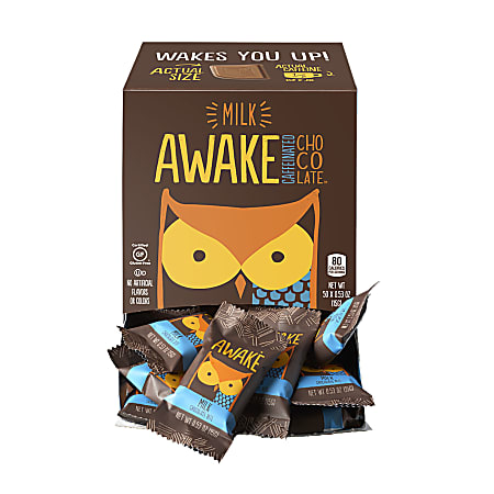 AWAKE Caffeinated Milk Chocolate Bites, 0.53 Oz, Pack Of 50 Bites