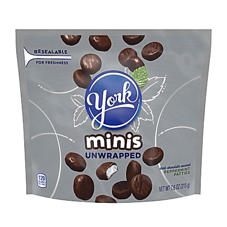 York Minis Unwrapped Dark Chocolate Peppermint Patties, 7.6 Oz, Pack Of 4 Bags