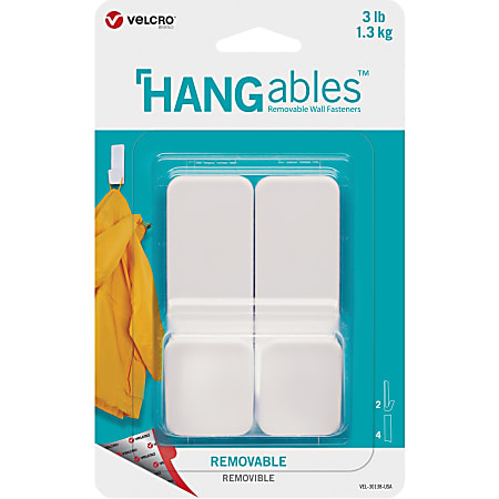 VELCRO® HANGables Removable Wall Hook - 12 Medium Hook - 3 lb (1.36 kg) Capacity - 3.3" Length - for Office, Warehouse, Closet, Jewelry, Wall Collage, Pet Leash, Key, School, Indoor, Outdoor - 12 / Box