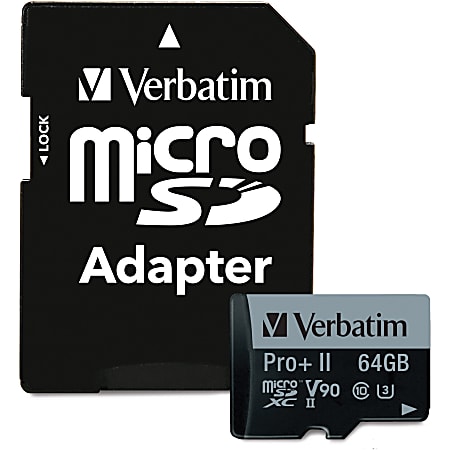 Verbatim Pro II Plus 64 GB Class 10/UHS-II (U3) microSDXC - 1 Pack - 295 MB/s Read - 255 MB/s Write - 1900x Memory Speed - Lifetime Warranty