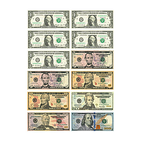 Ashley US Dollar Bill Set Die-cut Magnets - 12 (Bill) Shape - Magnetic - $1, $5, $10, $20, $50, $100 - Die-cut, Durable, Damage Resistant, Long Lasting - Multicolor - 1 Set