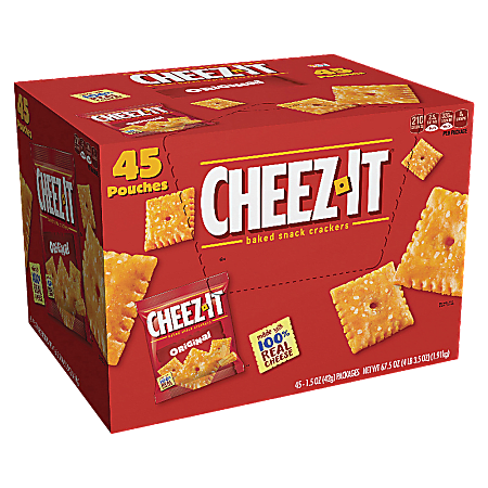 Cheez-It® Baked Snack Crackers, Original Flavor, 1.5 Oz Bags, Box Of 45