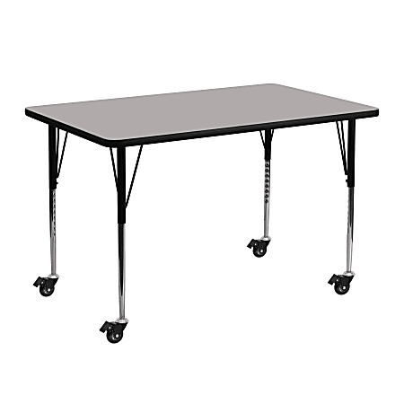 Flash Furniture Mobile 48"W Rectangular HP Laminate Activity Table With Standard Height-Adjustable Legs, Gray