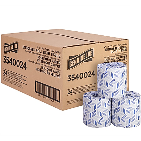 Genuine Joe 2-ply Bath Tissue Rolls - 2 Ply - 4" Width x 3.75" Length - 400 Sheets/Roll - Embossed - White - 24 / Carton