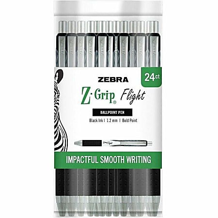 Zebra Pen Z-Grip Flight Retractable Ballpoint Pens - 1.2 mm Pen Point Size - Retractable - Black - 24 / Pack
