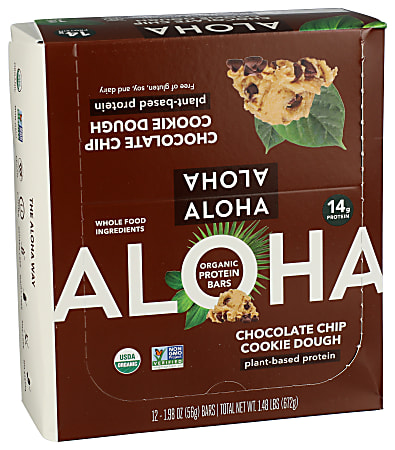 Aloha Plant Protein Bars, Chocolate Chip Cookie, 1.98 Oz, Total Qty 12