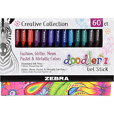 Zebra Doodlerz Gel Stick Pens Pack Of 60 Bold Point 1.0 mm Translucent  Barrel Assorted Ink - Office Depot
