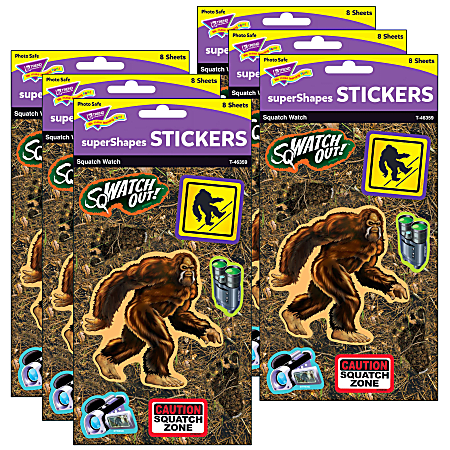 Trend superShapes Stickers, Squatch Watch, 64 Stickers Per Pack, Set Of 6 Packs