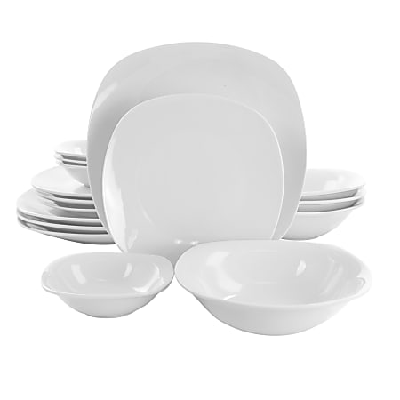 Gibson Home Zen Café 16-Piece Square Dinnerware Set, White