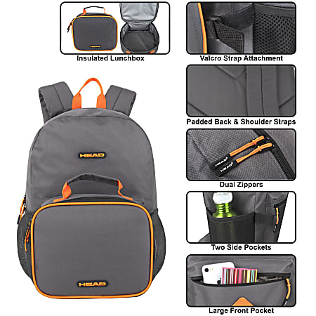 Head Backpack and Lunch Bag Set, Grey