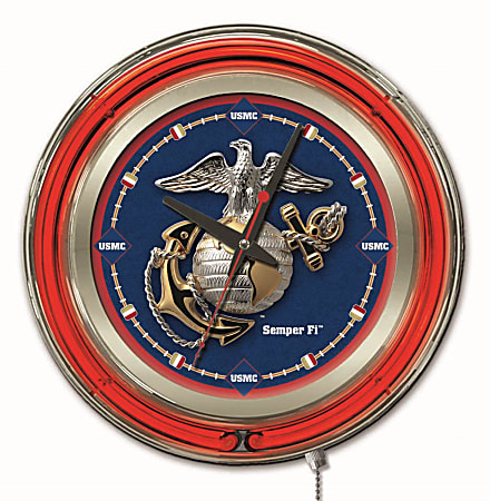 Holland Bar Stool Logo Clock, 15"H x 15"W x 3"D, U.S. Marines