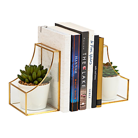 Mind Reader Decorative Bookends, 6-1/4"H x 3-3/4"W, Gold, Set Of 2 Bookends