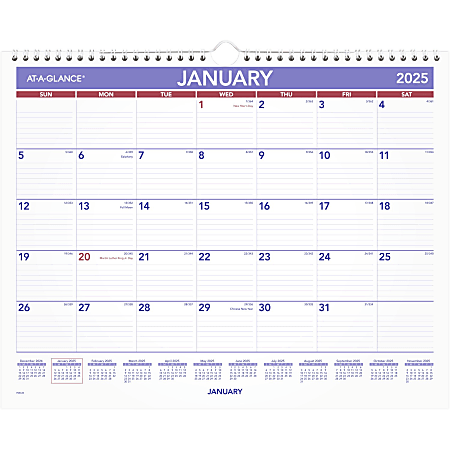 2025 AT-A-GLANCE® Monthly Wall Calendar, 15" x 12", Traditional, January 2025 To December 2025, PM828