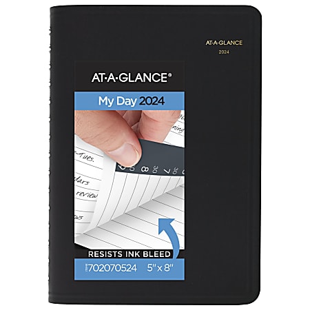 2024 AT-A-GLANCE® Daily Appointment Book Planner, 5" x 8", Black, January To December 2024, 7020705