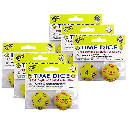 Koplow Games 2-Piece Time Dice Set, Yellow (AM), Pack Of 6 Sets