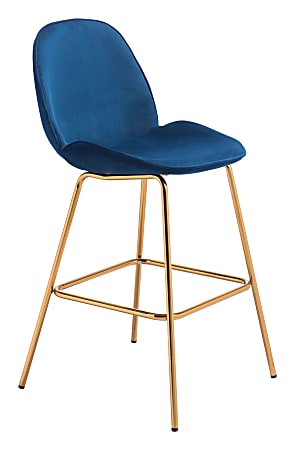 Zuo Modern® Siena Bar Chairs, Dark Blue/Gold, Pack Of 2 Chairs