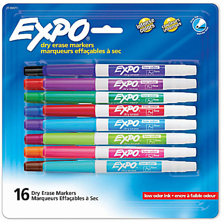 Expo Low-Odor Dry Erase Markers - Fine Marker Point - Assorted Ink - 16/Pack - 16 / Pack