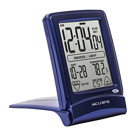 Acu-Rite® "Set & Forget" Travel Alarm Clock With Digital Touch Screen, 4 3/4"H x 3 1/4"W x 4 1/2"D, Black