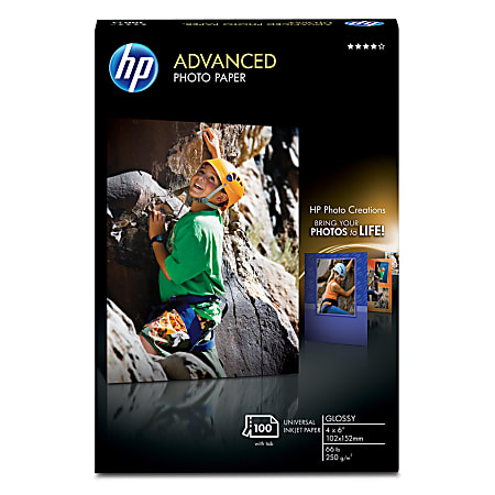 HP Advanced Photo Paper, 4" x 6", 10.5 Mil, White, Pack Of 100 Sheets