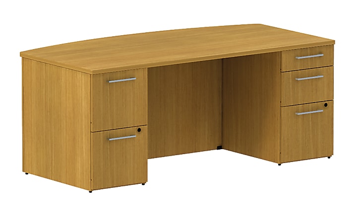BBF 300 Series Bow-Front Double-Pedestal Desk, 29 1/10"H x 71 1/10"W x 36 1/10"D, Modern Cherry, Standard Delivery Service