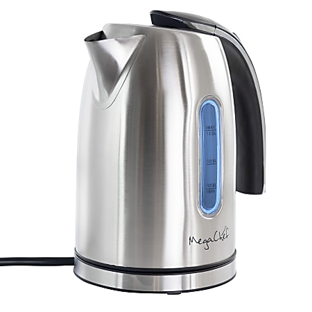 MegaChef 1.7-Liter Stainless Steel Electric Tea Kettle, With 5 Preset Temperatures, Silver