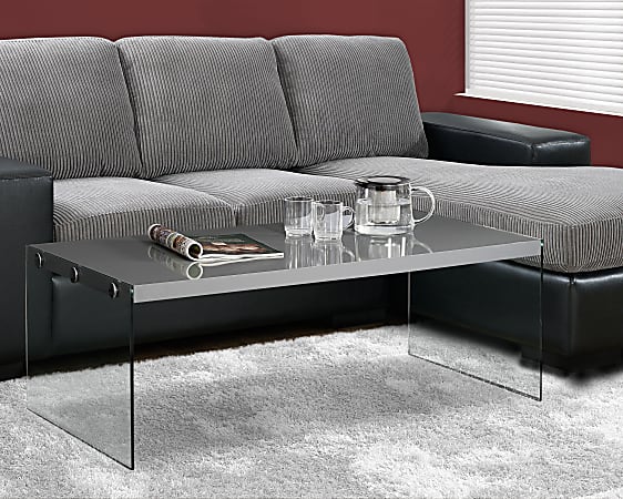Monarch Specialties Coffee Table With Glass Base, Rectangle, Glossy Gray