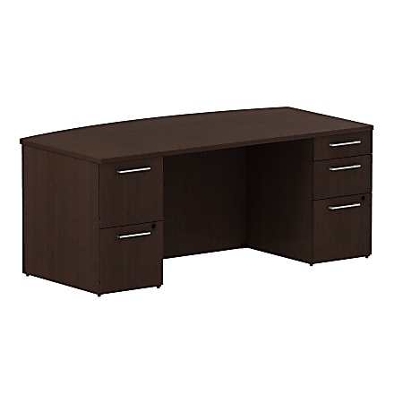 Bush Business Furniture 300 Series Bow Front/Breakfront Desk With 2 And 3 Drawer Pedestals, 72"W x 36"D, Mocha Cherry, Premium Installation