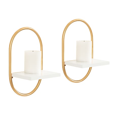 Kate and Laurel Olav Wall Shelf Set, 12-1/2”H x 8”W x 5-1/2”D, White/Gold, Set Of 2 Shelves