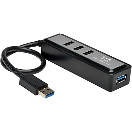 Tripp Lite Portable 4-Port USB 3.0 SuperSpeed Mini Hub with Built In Cable - Hub - 4 x SuperSpeed USB 3.0 - desktop